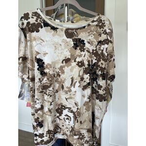 St Johns Bay T-shirt Beige With Brown Floral 3X‎ Women’s